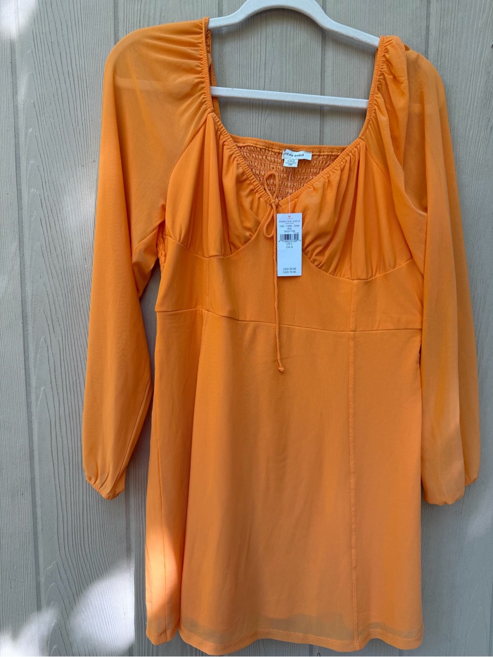 American Eagle Outfitters Orange Long-Sleeve Mini Dress